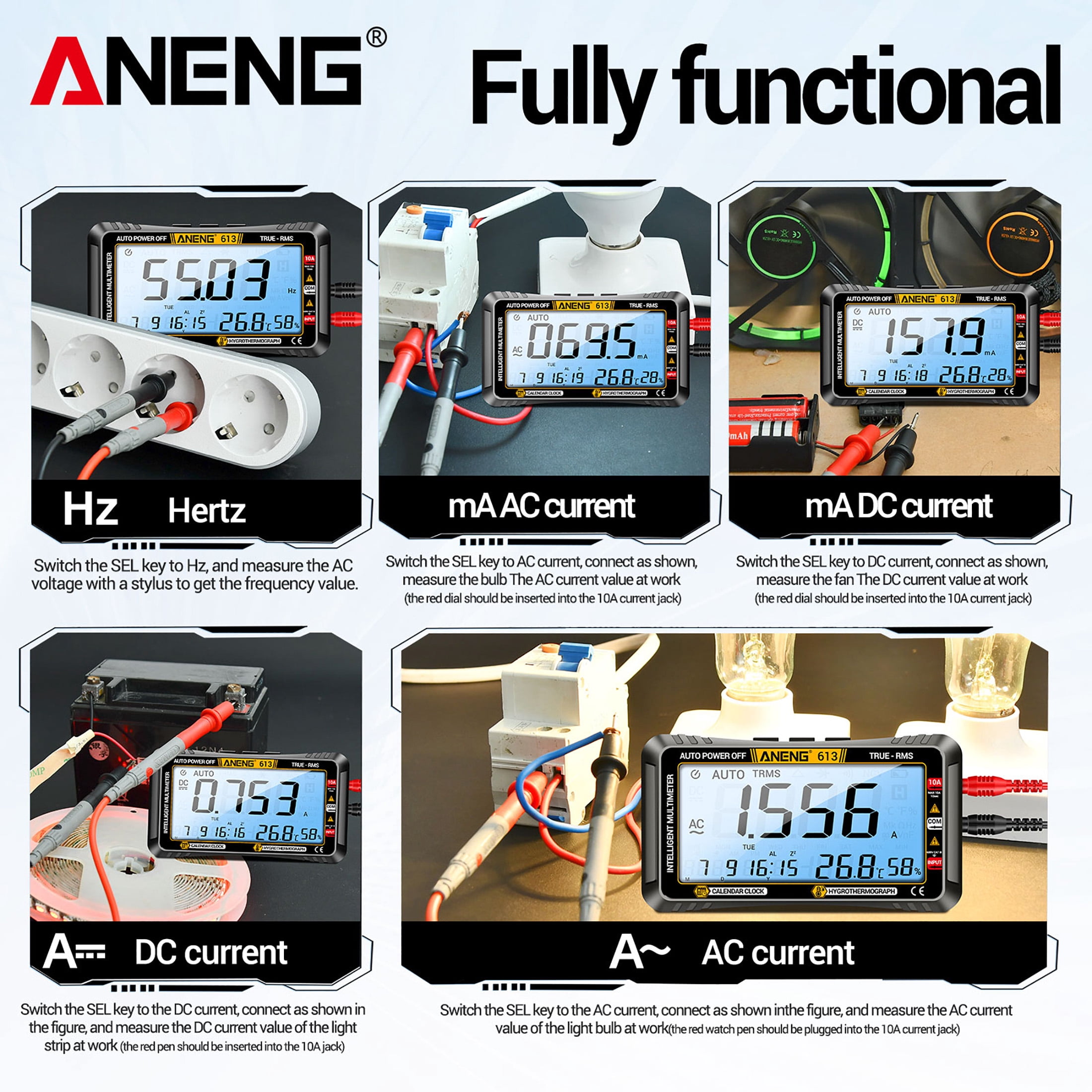 ANENG Digital Multimeter, 4000 Counts TRMS Auto-Ranging Tester for AC/DC Voltage, Current, Resistance, with LCD Display