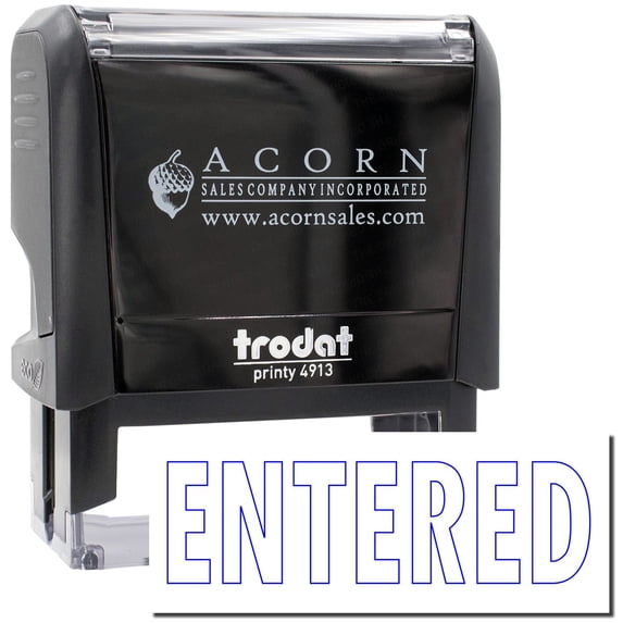 Large Self-Inking Entered Stamp Outline Text, Trodat Printy 4913, Press and Print Stamping, Impression Size 7/8" x 2-1/4", Up to 10,000 Impressions - Blue Ink