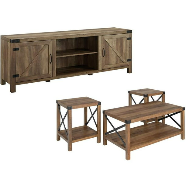 4 Piece Barn Door Tv Stand Coffee Table, Coffee Table Set Of 4