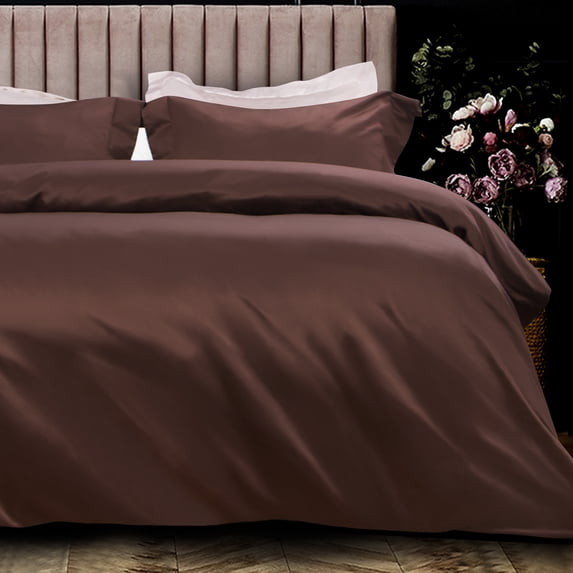 NTBAY 3 Pieces Satin King Duvet Cover Set, Ultra Luxury and Soft with Hidden Zipper Design Comforter Cover Set, Dark Brown