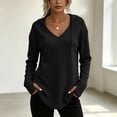 thumbnail image 2 of Tqcoqu Women's Waffle Knit Drawstring Hoodie,V Neck Thumb Hole Long Sleeve Casual Tops,2026 Spring Fall Trendy Clothes,Black Women's S-XXL, 2 of 8