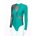 thumbnail image 3 of MSemis Women's Sheer Mesh Long Sleeve Ballet Dance Gymnastics Leotard Rhinestone Figure Skating Costume Green M, 3 of 5