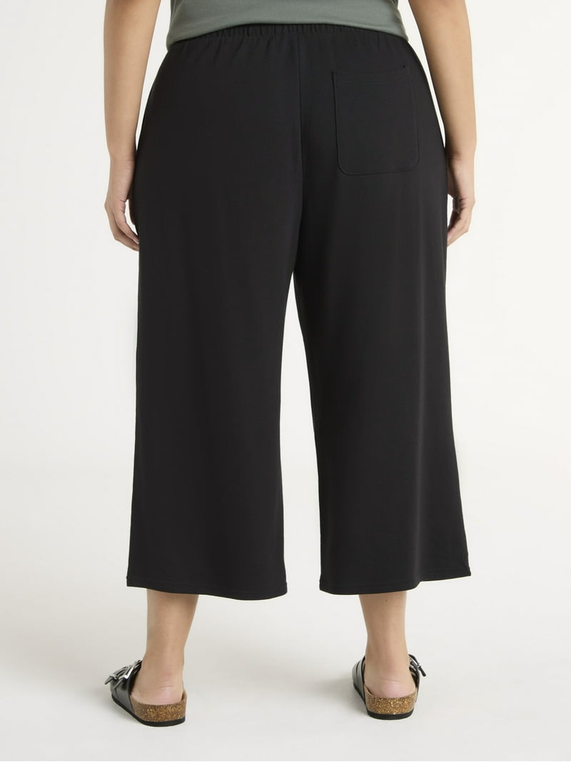 Tencel Pants Black Wide Leg Capris Terra Sky Women's Plus Size