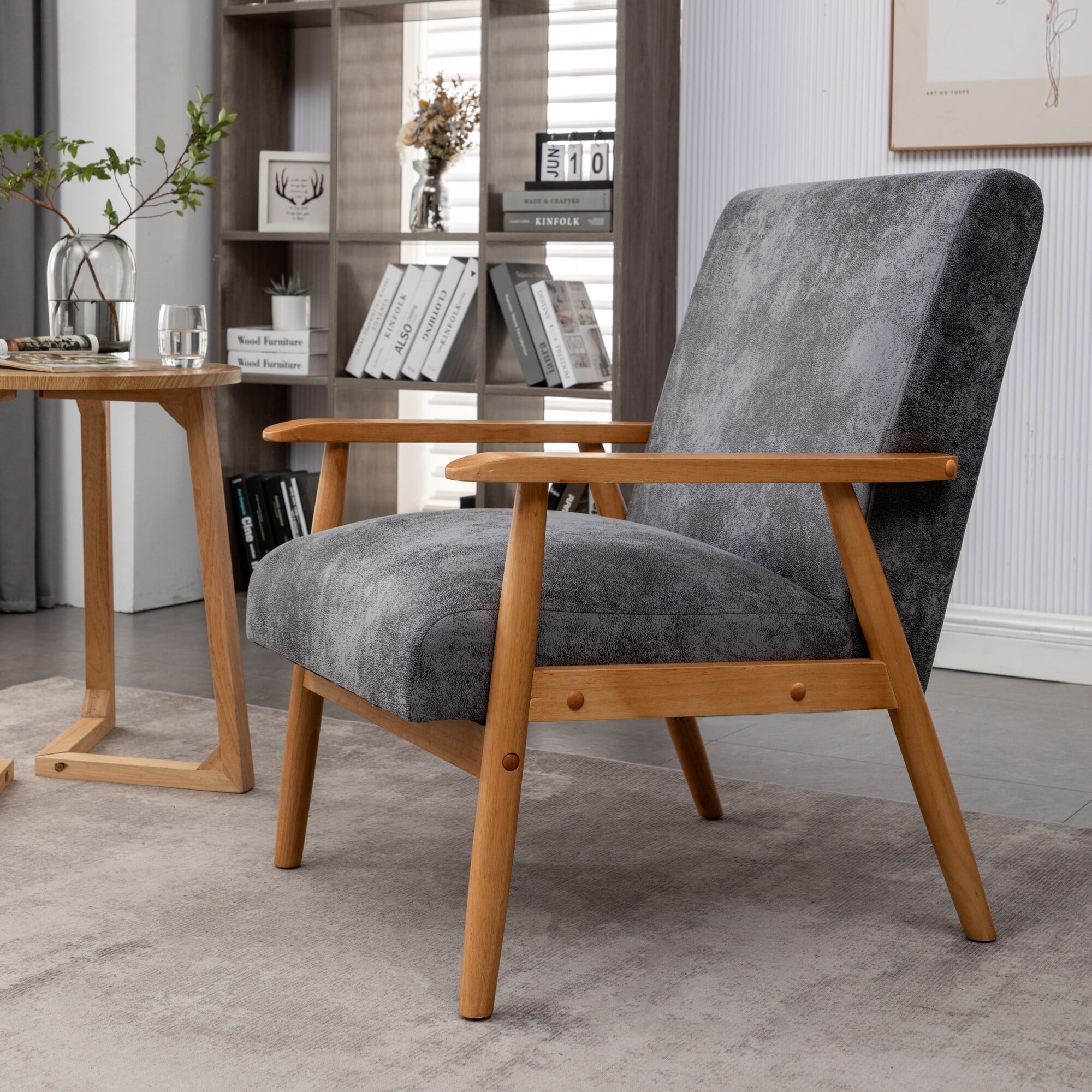 MOONMISS Mid-Century Modern Arm Chair,Classic Vintage Open-Framed Accent Chair,Gray