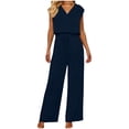 thumbnail image 1 of Tops de Mujer Vestido Casual de Manga Larga Suelta Cuello en V de Manga Corta con Pantalones de Piernas Anchas Set de Pantalones Cortos de Bolsillo, Trajes de Calentamiento de Mujer 2 Piezas, 1 of 6