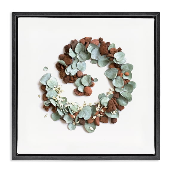 Stupell Industries Bohemian Eucalyptus & Pebbles Spiral Black Floating Frame Canvas Art, 18 x 18, by Beth Adoette