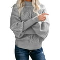 thumbnail image 3 of Duoif Sweaters for Women Trendy Ladies Mid Neck Sweater Loose Long Sleeve Knit Solid Color Sweater Pullover Top Women's Sweaters Womens Tops Grey L, 3 of 13