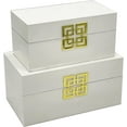 thumbnail image 2 of Galt International Large & Small Decorative Storage Box w/Hinged Lid - Classic Design Wood Decor Boxes with Geometric Opening Clasp - Home & Office Storage - Set of 2 (White + Gold), 2 of 16