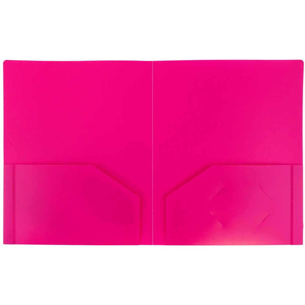 JAM Paper Heavy Duty Plastic 2 Pocket Extra Tough School Folders, Fuchsia Hot Pink, Bulk 48/Pack