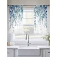 thumbnail image 6 of Teal Blue Eucalyptus Leaves Semi Sheer Window Curtains 54 Inches Long, Spring Floral Summer Botanical Rod Pocket Voile Silky Chiffon Curtain Light Filtering Drapes for Living Room, 52"x54", 2 Panels, 6 of 9