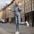 thumbnail image 2 of 2025 Grande Combinaison Extensible pour Femmes avec Col Rembourré, Combinaison Ajustée à Manches Courtes et Épaisse en Coton pour l'Hiver, 2 of 4