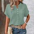 thumbnail image 4 of biudgviw Short Sleeve Tops for Women Button V Neck Loose Fit T Shirt Summer Casual Beach Vacation Tunic Blouses with Pocket, 4 of 7