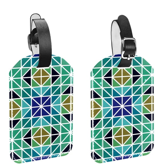 Square 2Pack PU Leather Mosaic Triangle Symmetry Cruise Luggage Tag with Privacy Cover and Name ID Tag for Travel Handbags Backpacks Luggage Tags