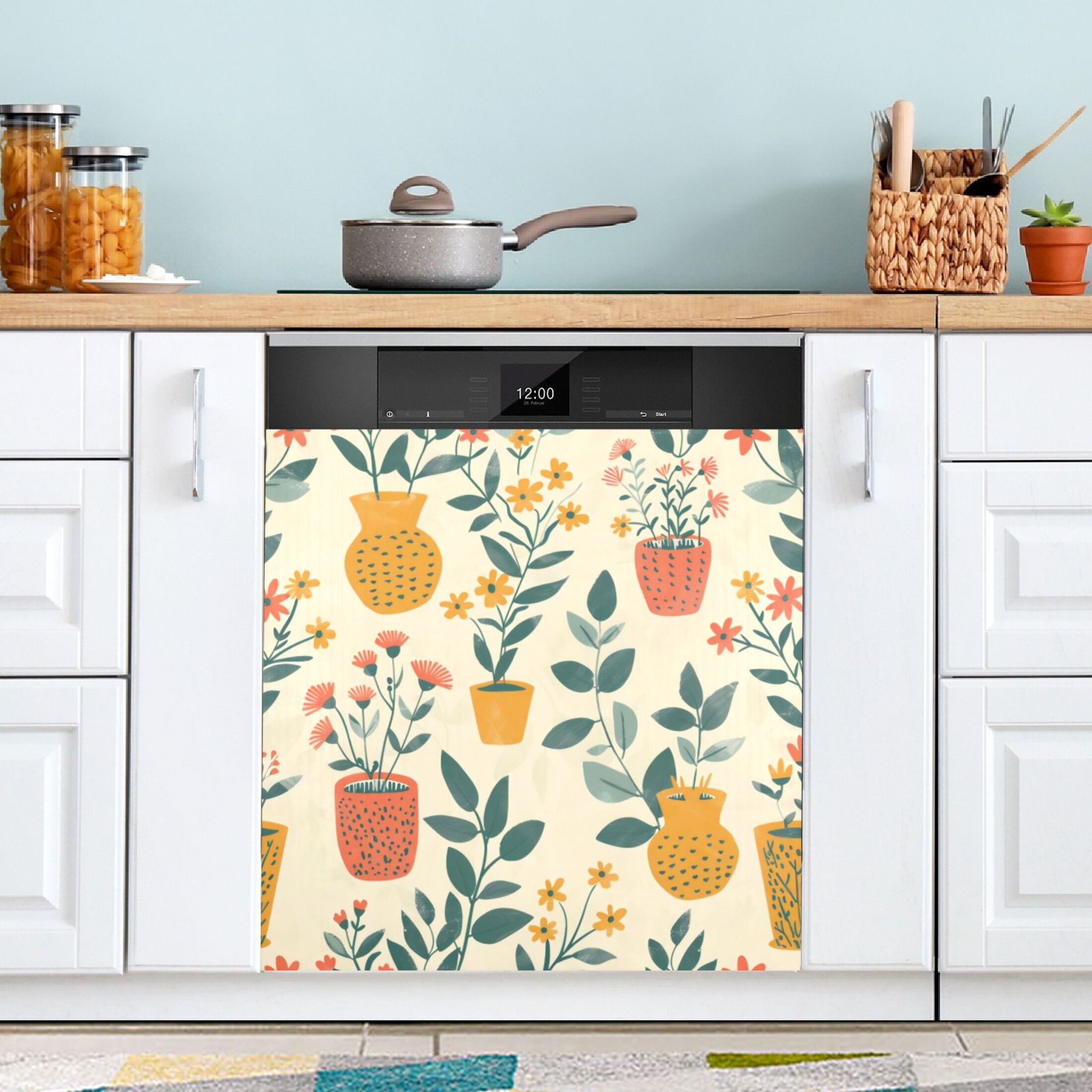 Dishwasher Magnetic Sticker 23x26 Inch Refrigerator Magnetic Sticker Washing Machine Magnetic Sticker Kitchen Panel Magnetic Sticker Home Decor Painting Style Green Plant