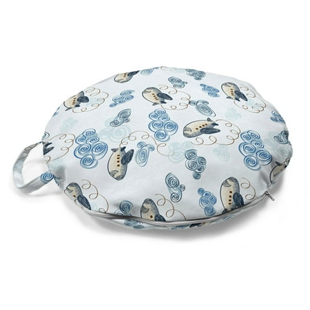 

Plane Round Floor Cushion with Handle Hand Drawn Airplanes and Clouds in the Sky Decorative Pillow for Living Room & Dorms 18 Round Dark Blue Grey Eggshell by Ambesonne