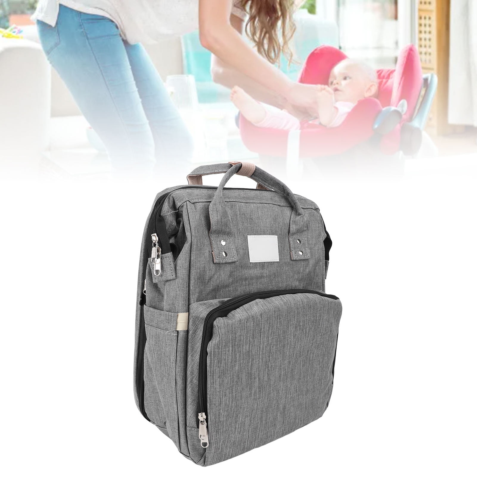 Baby Diaper Bag, Portable Water Proof Diaper Bag Spacious Main Compartment Thickened Shoulder Strap Easy To Wash Multifunction with Top Handle for Baby Shower Gray