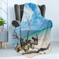 thumbnail image 4 of Driftwood Soft Flannel Fleece Throw Blanket, Seascape Theme Branches on the Sandy Beach of Cuba and the Sky Image, Cozy Plush for Indoor and Outdoor Use, 50" x 60", Turquoise Sky Blue, by Ambesonne, 4 of 5