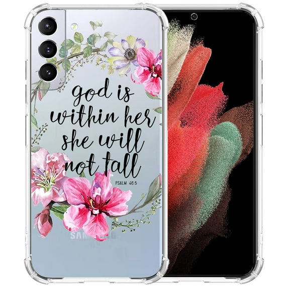 Psalm 46:5 God Is Within Her Clear Case for Samsung Galaxy S21,Bible Verse Aesthetic Art Design Case for Men Women,Unique Trendy Transparent TPU Bumper Case Cover