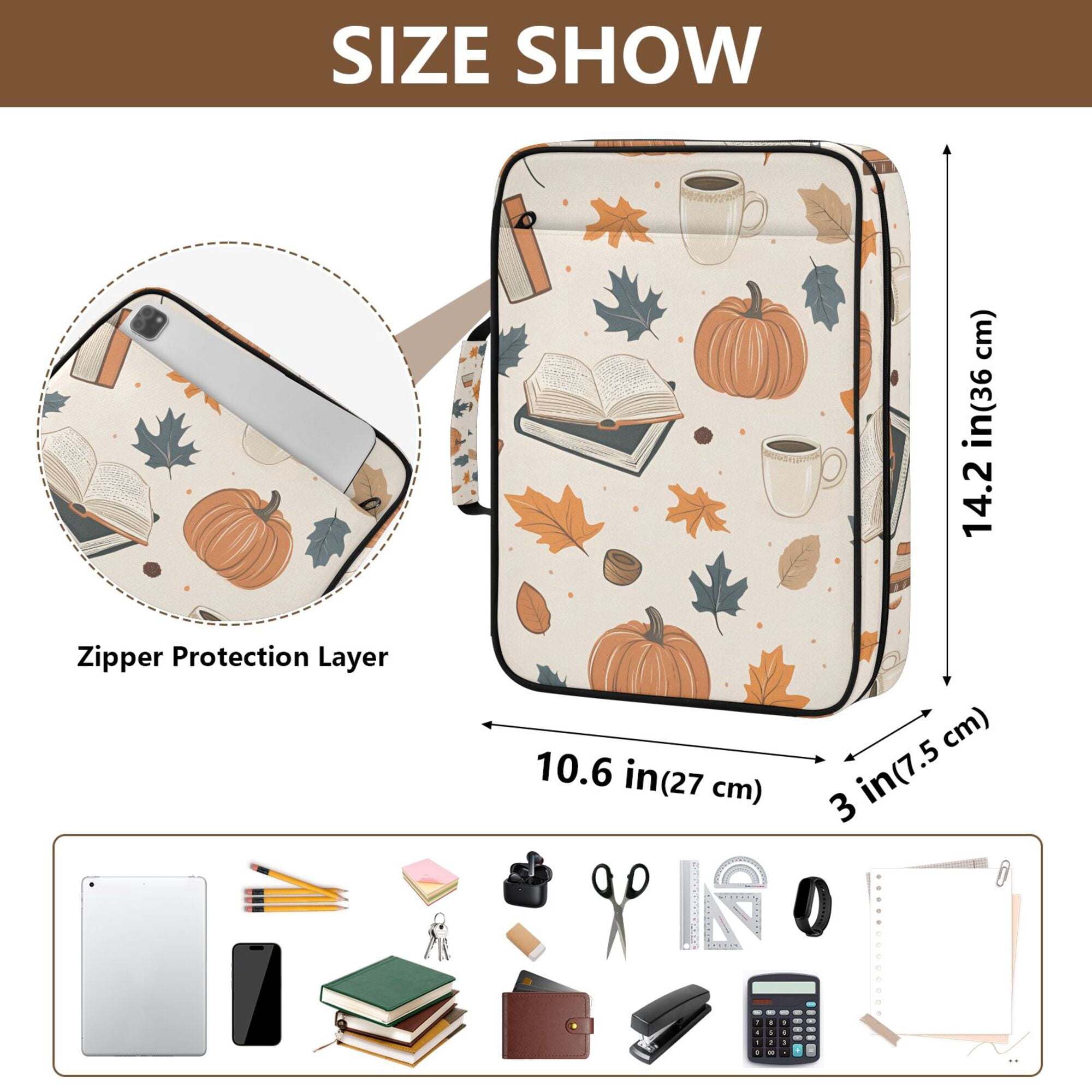 FORMRS Accordion File Folder A4 Size 7-Pocket Expanding Document Organizer Bag with 3 Ring Binder, Fall Books