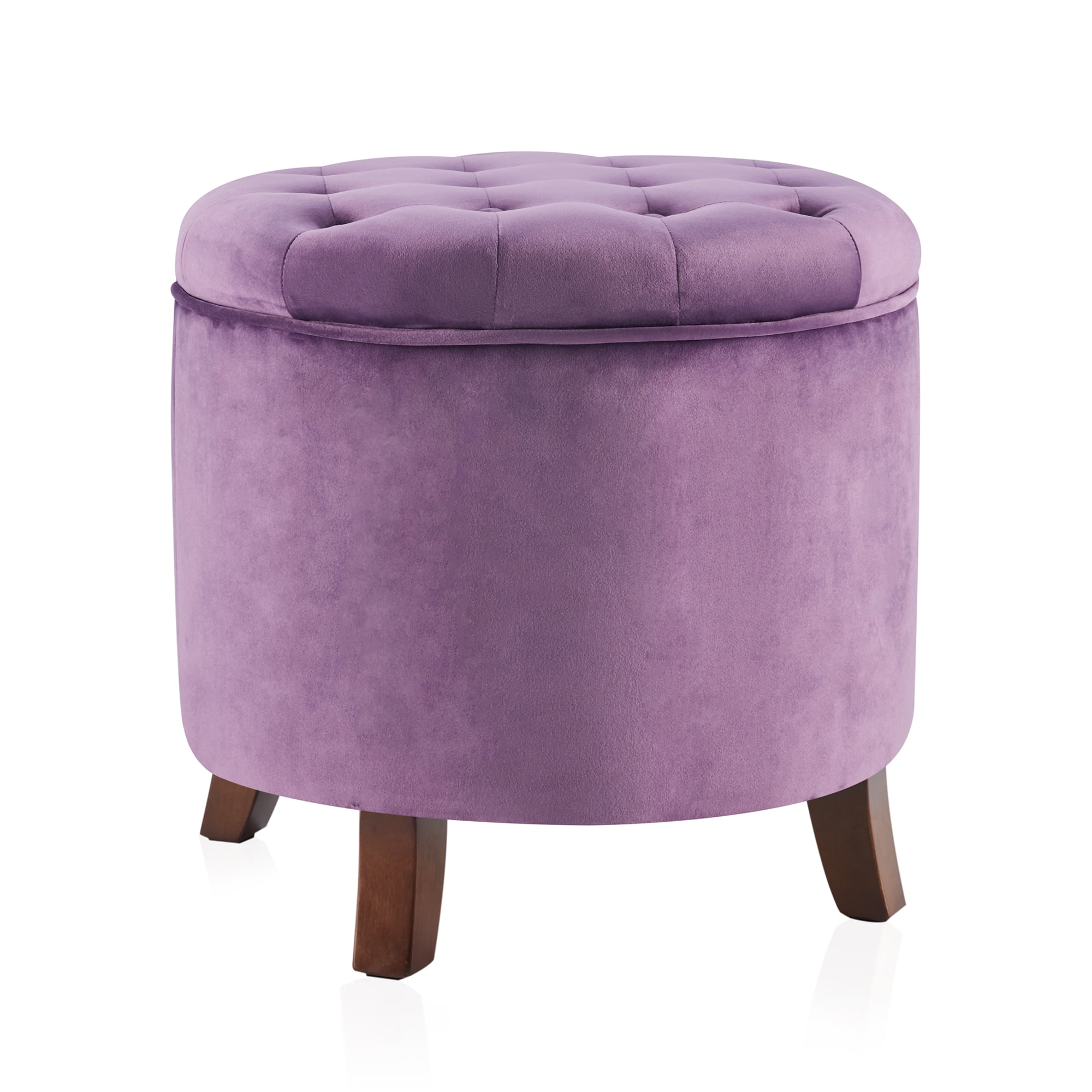 BELLEZE Nailhead Round Tufted Storage Ottoman Large Footrest Stool