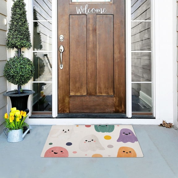 Pastel Colored Specters Multicolor Dots Halloween Doormats Welcome Mats Gate Pads Entryway Outdoor 32" x 20"