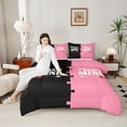 thumbnail image 4 of jejeloiu Mr And Mrs Queen Comforter Set,Couple Gifts Bedding Sets,Pink Black Bedding Comforter Set For Men Women,Super Cozy Room Decor Reversible,3pcs, 4 of 8