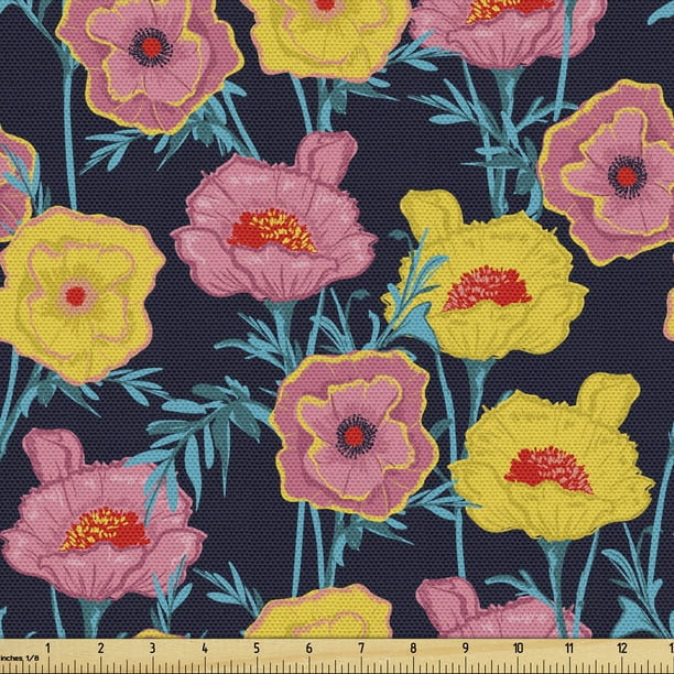 Floral Upholstery Fabric By The Yard Wild Meadow Flowers With Dusty Pink And Yellow Tones In Continuous Pattern Decorative Fabric For Diy And Home Accents Dark Blue Multicolor By Ambesonne Walmart Com