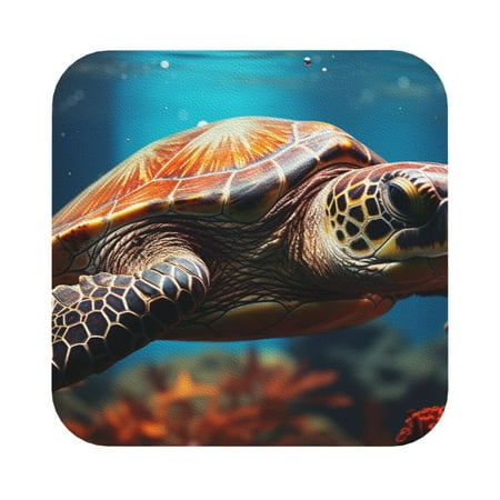 

Zeuib Realistic Turtle Print Set of 6 Coasters for Drinks Glass & Cups Stain Protection Table Coaster Set Decorative Coffee Cup Coasters Housewarming Gift for Home Decor Square