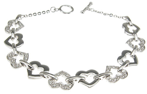 925 Sterling Silver Five-line Chain with Five-Heart Bracelet Bangle -  Walmart.com