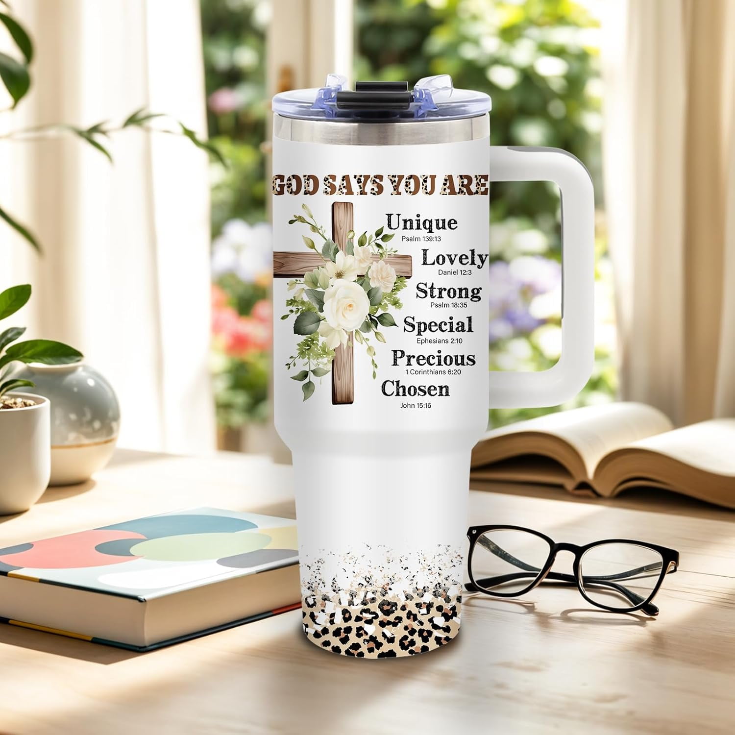 Christian Gifts for Women, Christian Tumbler, Religious Faith Inspirational Gift for Wife Mom, Encouragement Gift, 40 Oz Tumbler with Handle