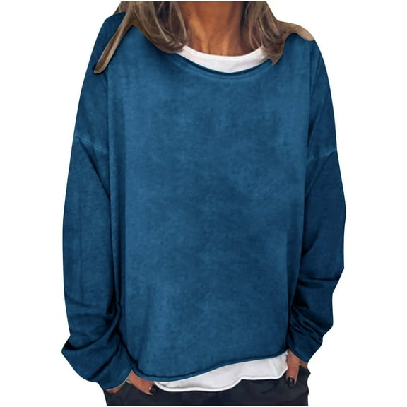 Dyegold Pullover Sweatshirts For Women Teen Girls Fashion Solid Color Crewneck Blouses Oversized Sweatshirts Women'S Tops Cotton Linen Oversized ​Halloween ​Tunics ​Women's Fall Trends
