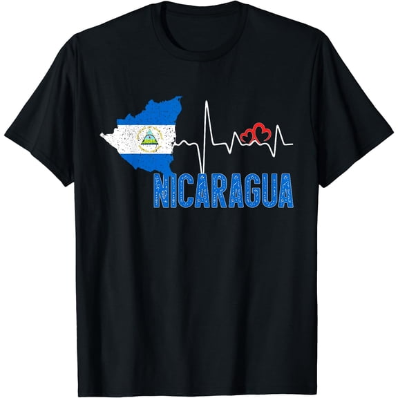 Nicaragua Flag Map Heartbeat for Nicaraguan Pride T-Shirt Black Small