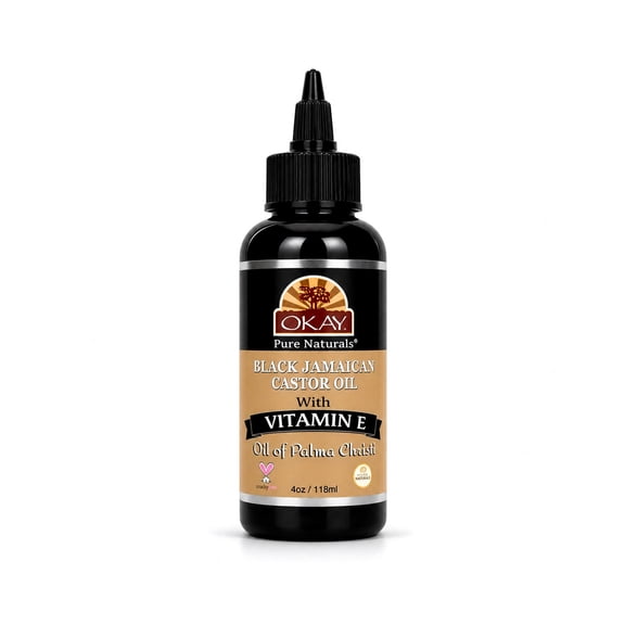 OKAY Black Jamaican Castor Oil with Vitamin E & Panthenol 4 oz – Scalp Soothing Hair Growth Oil for Healthy Hair, Strength & Nourishment for All Hair Types