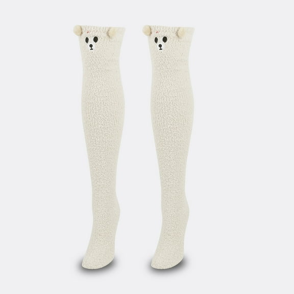 Womens Fuzzy Slipper Socks Knee High Soft Warm Cute Microfiber Cozy Fluffy Winter Plush Christmas Socks Beige