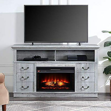 Belleze Modern Rustic Electric, Entertainment Center With Electric Fireplace And Bookshelves