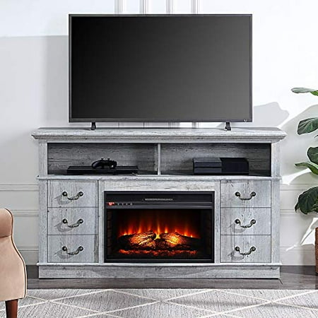 Belleze Modern Rustic Electric Fireplace Tv Stand Media Entertainment Center Console Table For Tvs Up To 65 Inches With Open Storage Shelves Cabinets Stoneford Light Gray Canada Belleze Modern Rustic Electric, Entertainment Center With Electric Fireplace And Bookshelves
