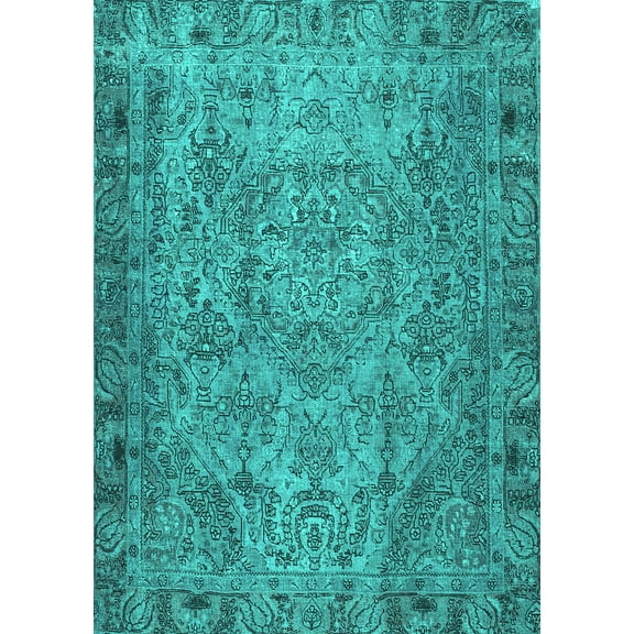 Ahgly Company Machine Washable Indoor Rectangle Persian Turquoise Blue Traditional Area Rugs, 5' x 7'