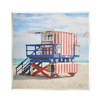 Stupell Industries Striped Lifeguard Hut Nature Painting Unframed Art Print Wall Art, 12 x 12