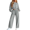 thumbnail image 2 of Kctiaxy Matching Sweat Sets for Women Fashion 2 Piece Outfits Crew Neck Long Sleeve Pullover Crop Tops and Drawstring Straight Wide Leg Pants, 2 of 7