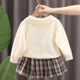 thumbnail image 5 of Odeerbi 0-11 Years Toddler Girls Winter Outfits Long Sleeve Cardigan Sweater with Plaid Pleated Skirt Two-piece Set Fashion Knitted Skirt Set Toddler Girls Clothes, 5 of 9