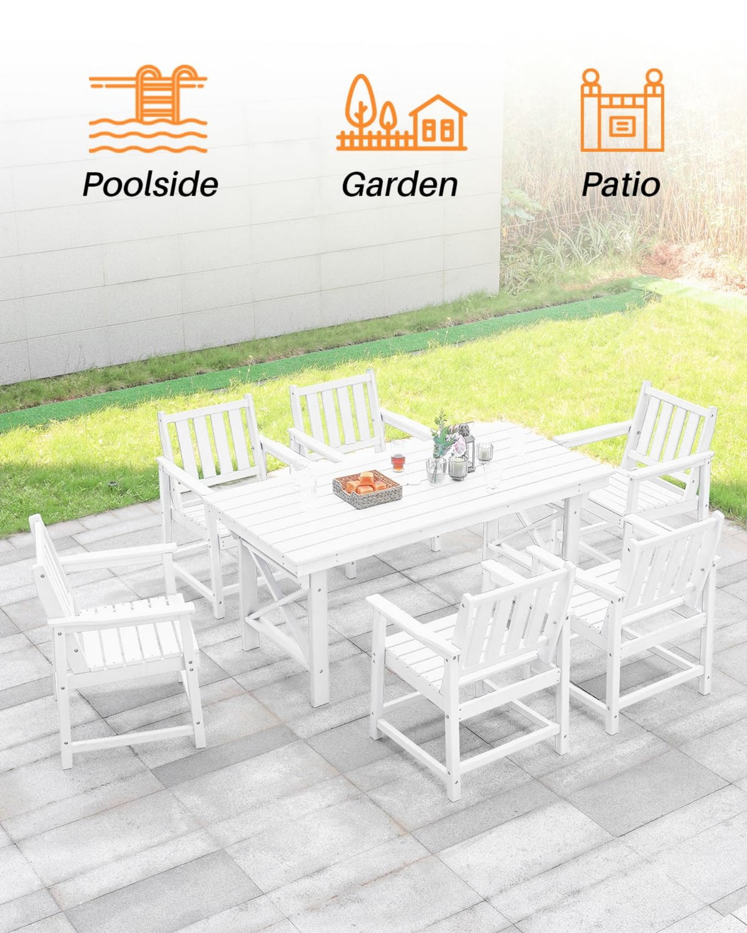 HDPE Dining Chair Set of 4, All Weather Outdoor Dining Chairs with Ergonomic Backrest, Heavy Duty Patio Chairs for Backyard, Garden, Poolside, Deck, Pearl White