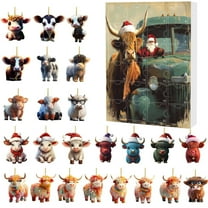 Highland Cow Ornaments Advent Calendar 2025, Highland Cow Christmas Decorations, Western Cowboy Highland Cow Cattle Hanging Ornaments Wooden for Xmas Tree Home Decor