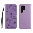 thumbnail image 2 of SaniMore for Samsung Galaxy S24 Ultra Case, PU Leather Skin with Embossed Cat Flip Magnetic Cover Card Slots Kickstand Detachable Lanyard Full Around Wallet Cover For S24 Ultra, Purple, 2 of 11