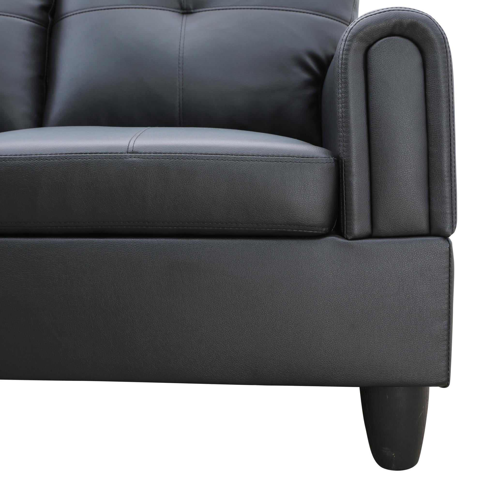 Prilinex Modern L Shaped Sectional Couch with Otttoman, 97" Faux Leather Sectional Sofa for Living Room Modular Couches with Ottoman Storage for Bedroom, Apartments, Black