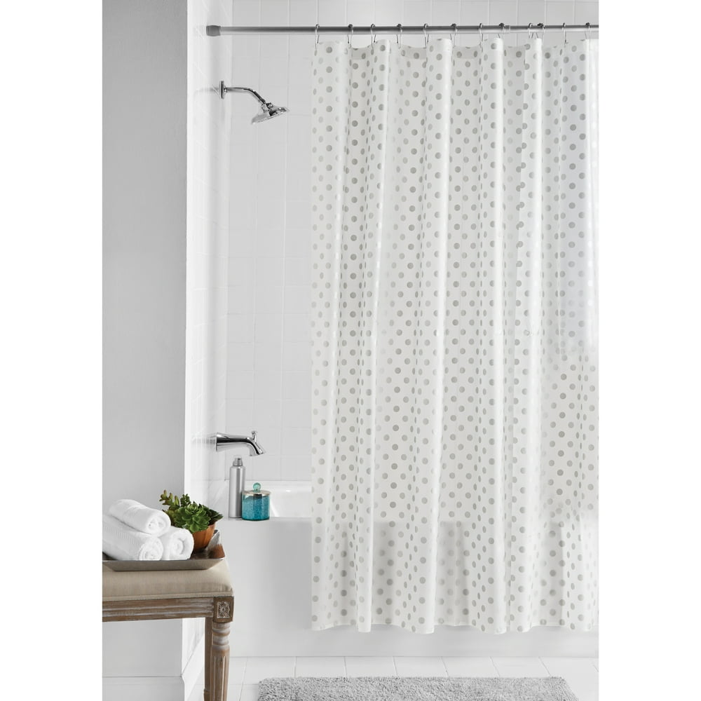 Mainstays Waterproof Metallic Dots Pattern PEVA Shower Curtain, 70" x
