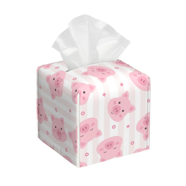 Balery Cartoon Pig Porta Pañuelos de Cuero con Estampado – Funda Moderna Cuadrada para Caja de Pañuelos, Dispensador 5x5x5''