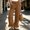Coffee, variant on Woman Fashion Ruffle Hem Pant Summer Elastic Waisted Straight Wide Leg Button Ruffle Harem Palazzo Pant with Pockets(Army Green,M)