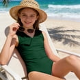 thumbnail image 2 of SGMVNU Girls’ Solid V-Neck Sleeveless One-Piece Swimsuit Kids Swimwear for Beach Pool Size: 9-10 Years Dark Green, 2 of 4