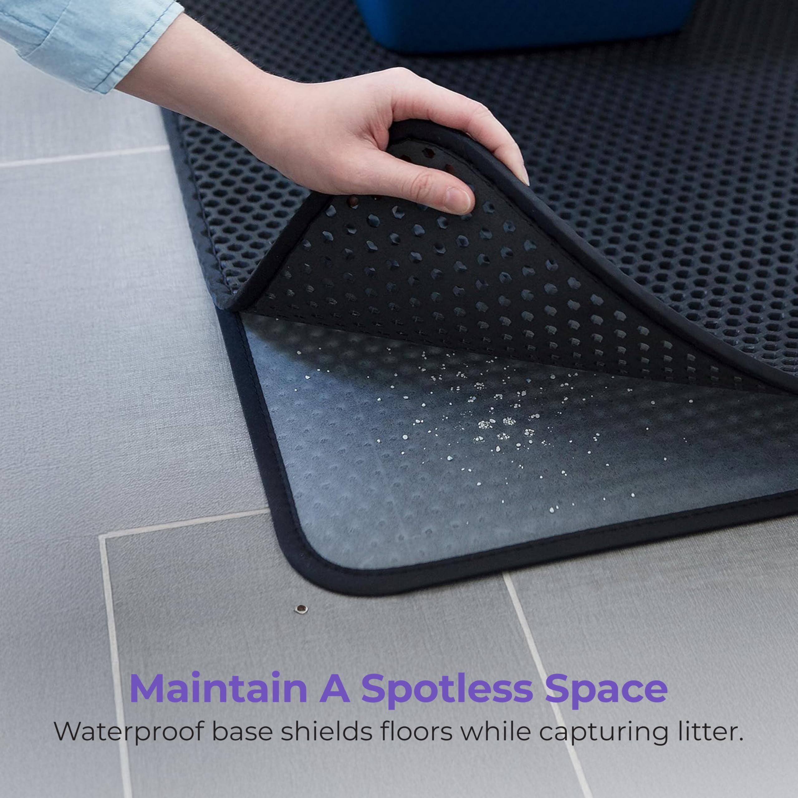 iPrimio Large Cat Litter Trapper Mat with Exclusive Urine/Waterproof Layer - Cat Litter Mat - Larger Holes with Urine Puppy Pad Option for Messy Cats - Soft on Paws and Light - 30" x 23" (Black Color