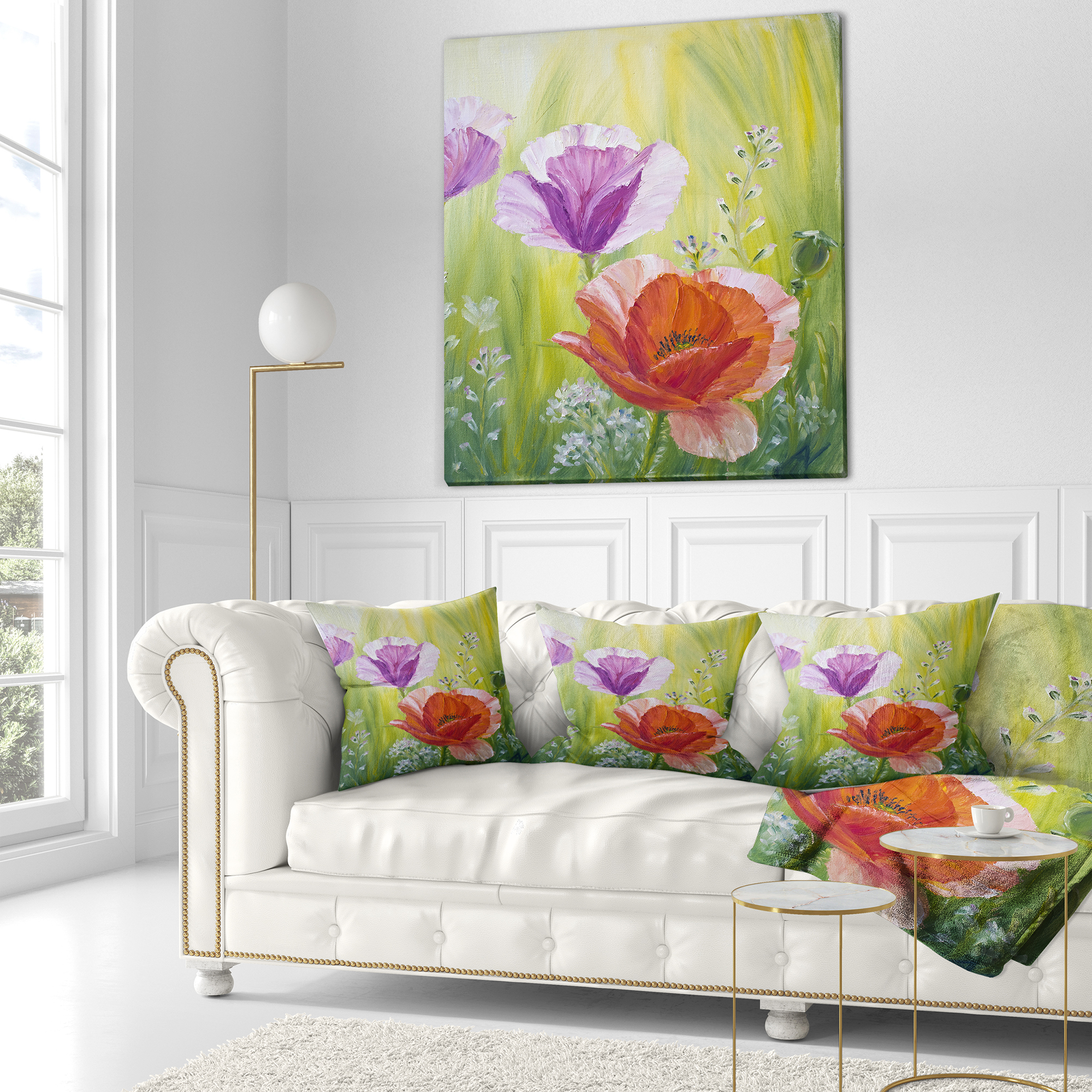 Designart Poppies in the Morning - Floral Throw Pillow - 18x18